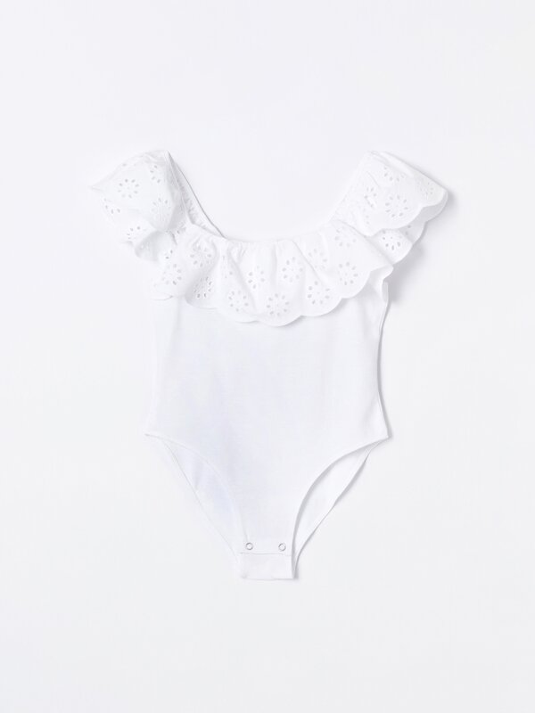 Swiss embroidery ruffle bodysuit