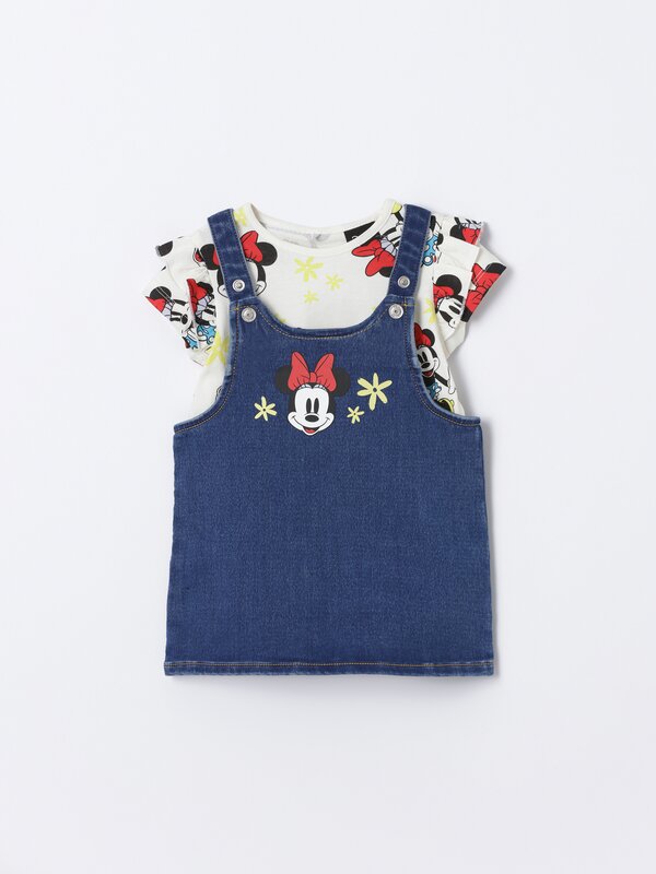 Minnie Mouse ©Disney denim pinafore dress and T-shirt set