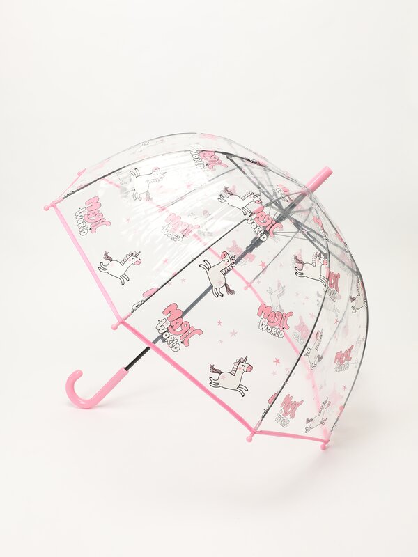 Umbrelă transparentă cu imprimeu cu unicorni