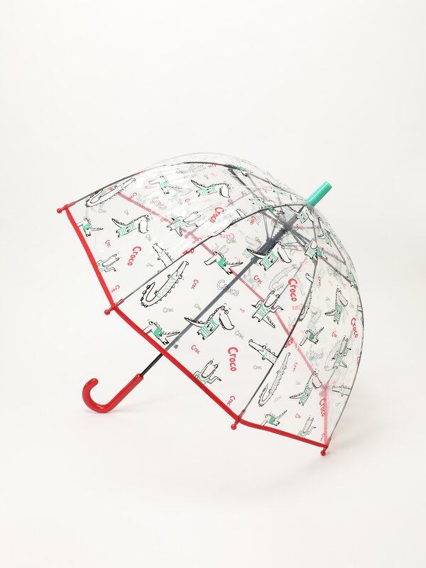 Umbrelă transparentă cu imprimeu crocodili
