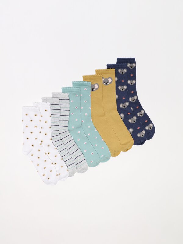Pack of 5 pairs of long printed socks.