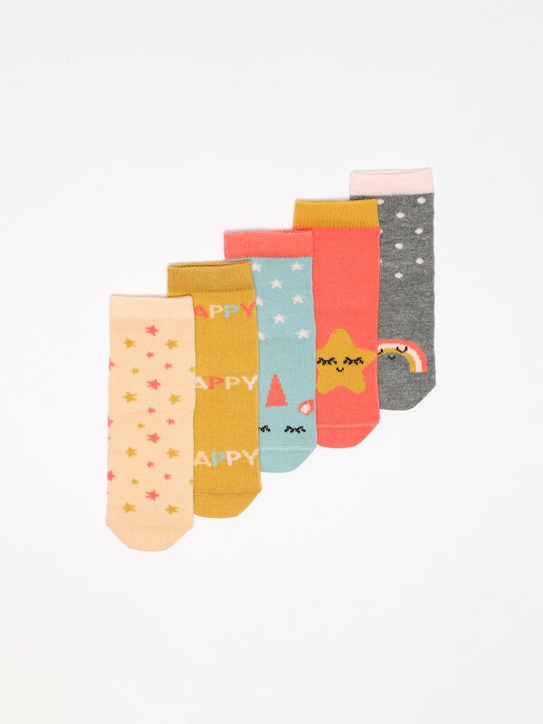 Pack of 5 pairs of embellished print socks