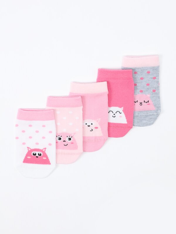 Pack of 5 pairs of cat print socks