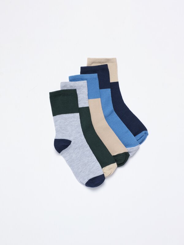 Pack of 5 pairs of long colour block socks