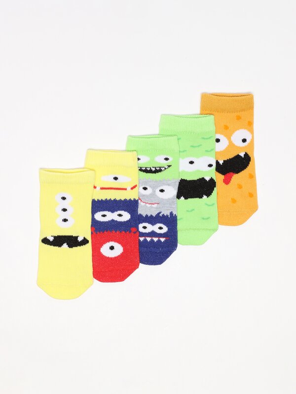 Pack de 5 pares de calcetines estampados monstruos