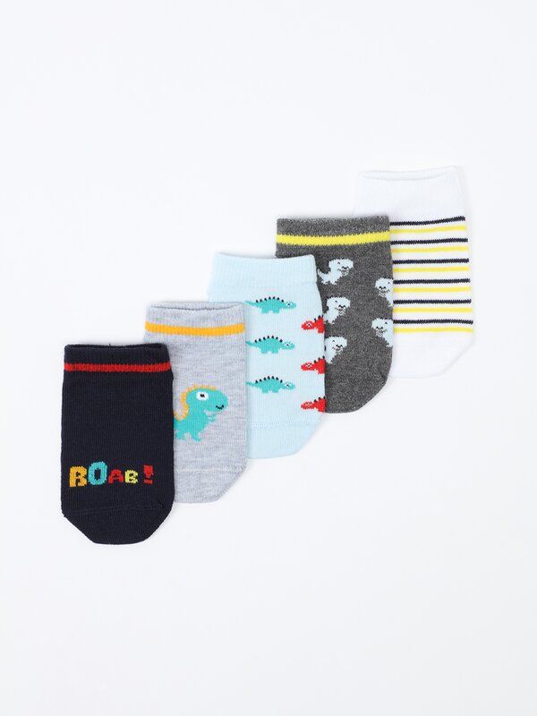 Pack of 5 pairs of dinosaur print socks
