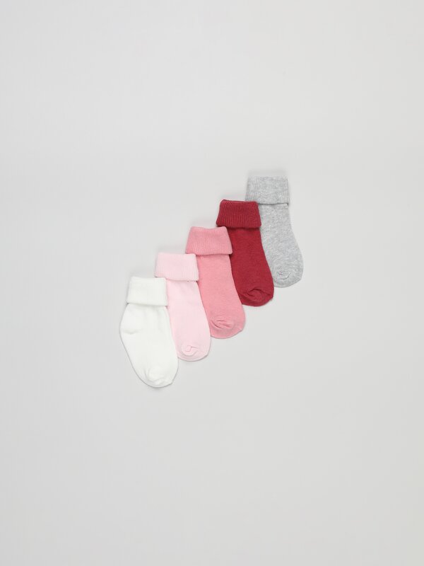 Pack of 5 pairs of long socks with ribbed fold-down cuffs.