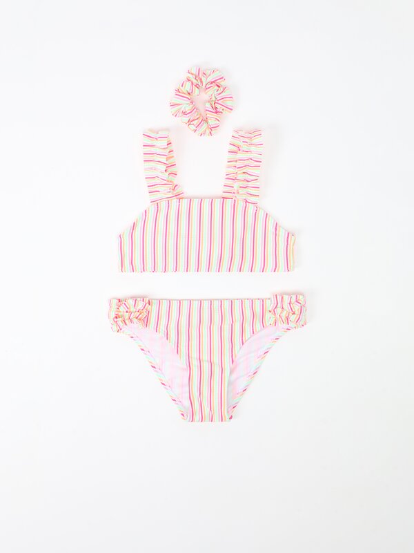 Striped 2-piece bikini set with scrunchie