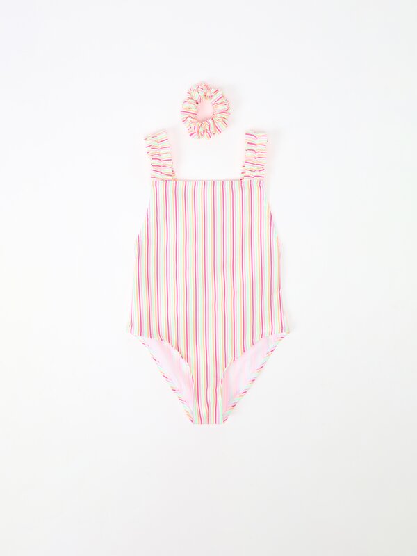 Striped swimsuit and scrunchie set