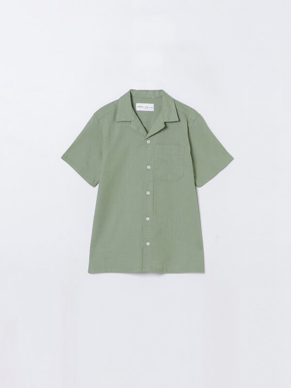 Short sleeve cotton and linen blend shirt