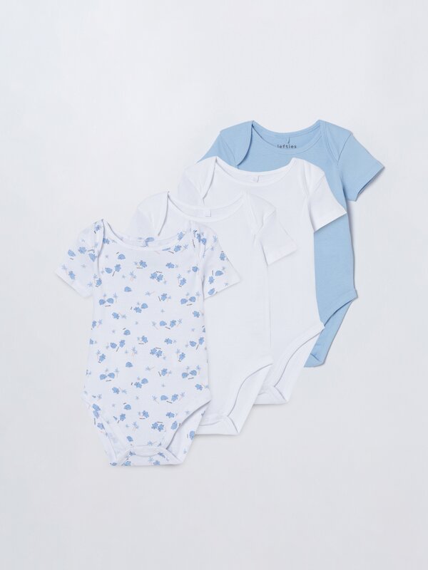 Pack of 4 contrast short sleeve bodysuits.