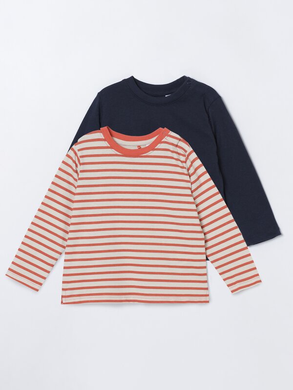 Pack of 2 plain and printed long sleeve T-shirts
