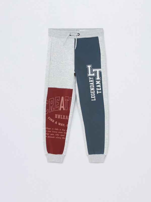 Plush trousers with varsity slogan detail