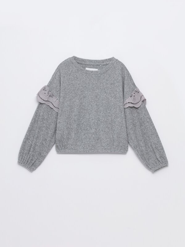 Ruffled Swiss embroidery sweater