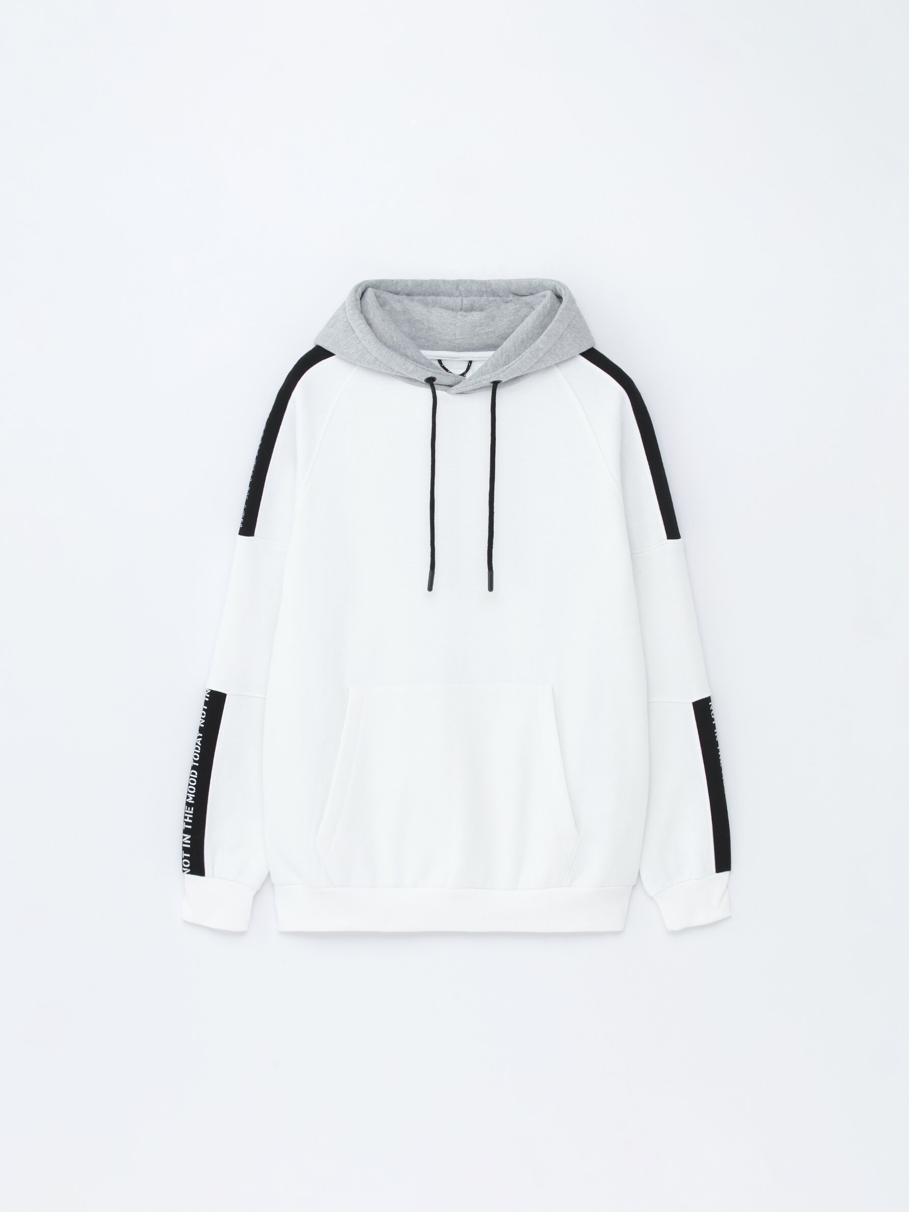 White hoodie with hot sale black stripes on sleeves