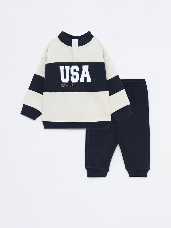 Sweatshirt with zip and trousers set