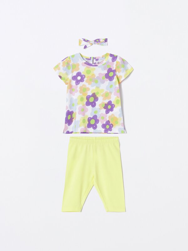 Conjunto de 2 peças de t-shirt e leggings estampados