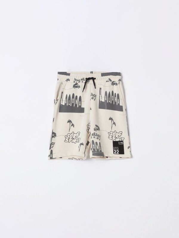 Plush printed Bermuda shorts