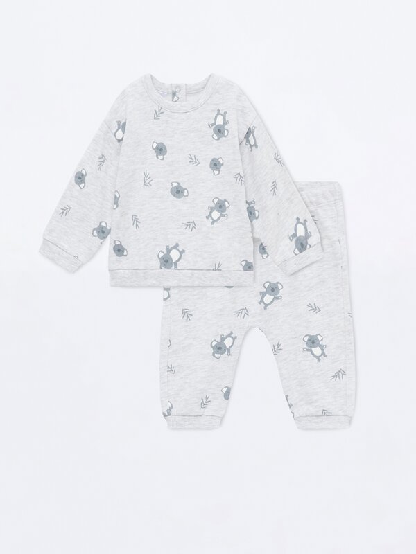 Desenli sweatshirt ve pantolon iki parçalı set