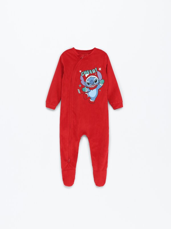 Yılbaşı temalı Stitch © Disney baskılı kadife pijama