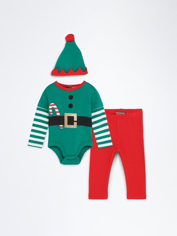 Set de 3 piese de pijama cu elf de Crăciun