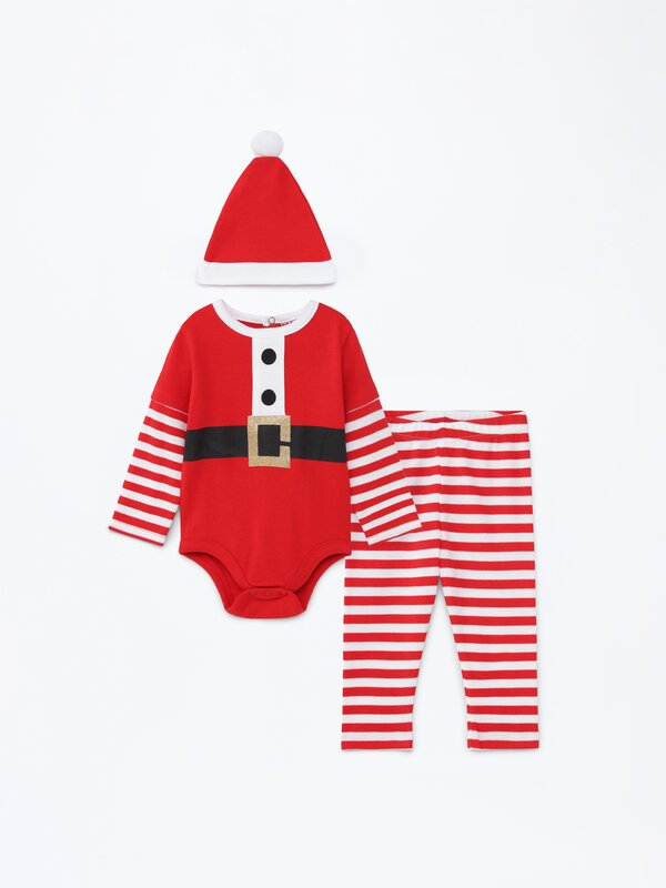 3 parçalı Noel Baba tasarımlı pijama takımı