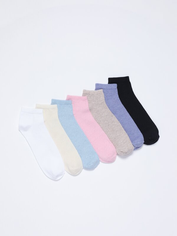 Pack of 7 pairs of basic coloured ankle socks
