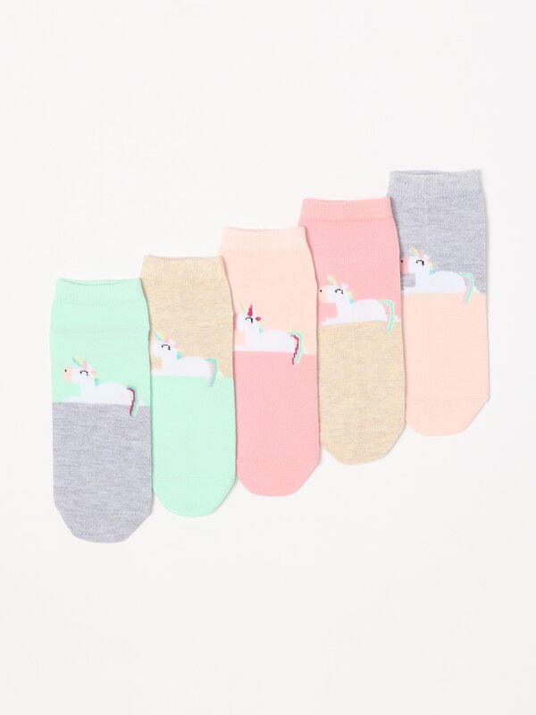 Pack of 5 pairs of unicorn print socks