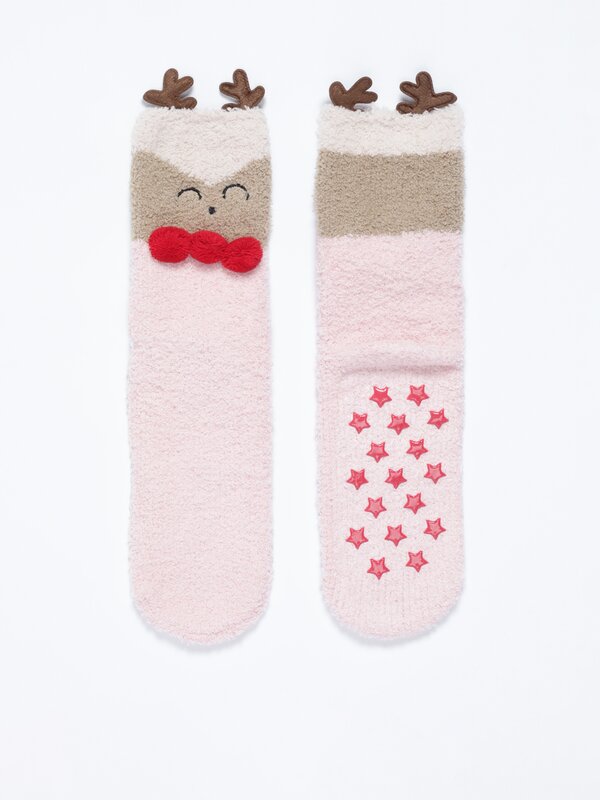 3D reindeer socks with pompoms