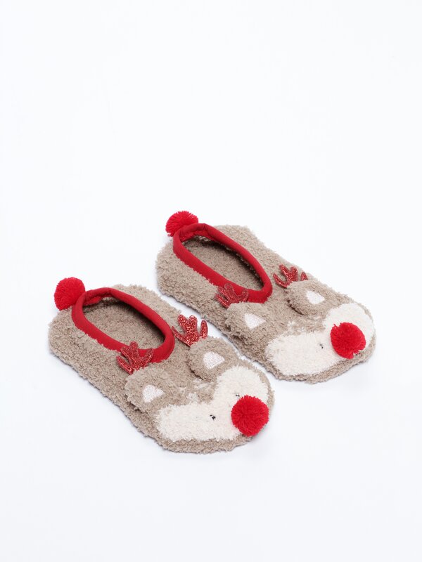 Reindeer sock-style slippers