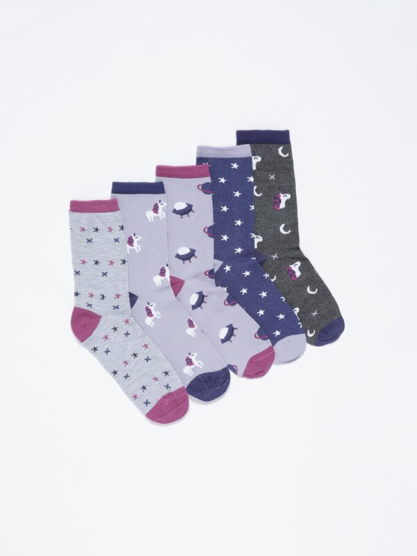 Pack of 5 pairs of space unicorn socks
