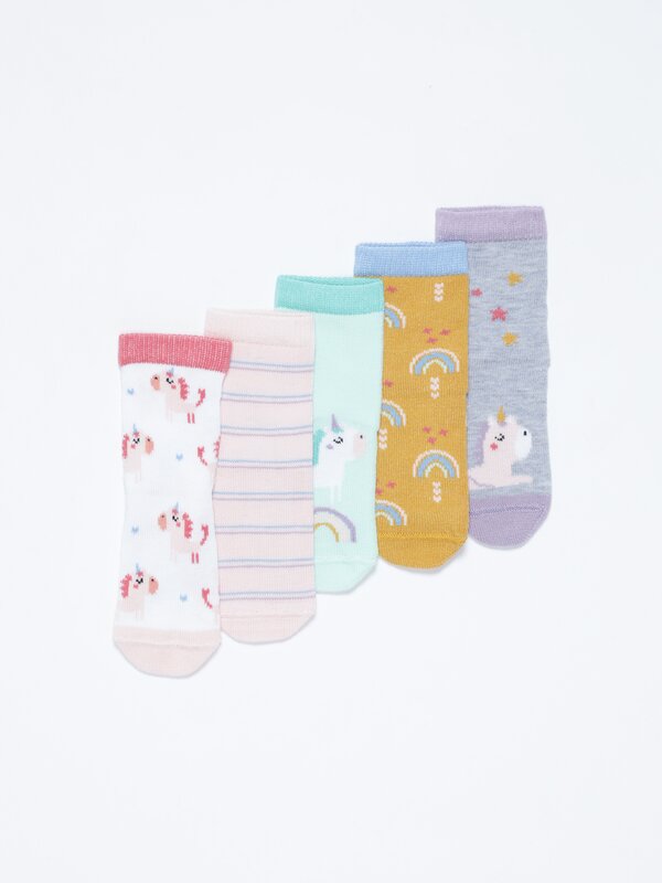 Pack of 5 pairs of long unicorn socks