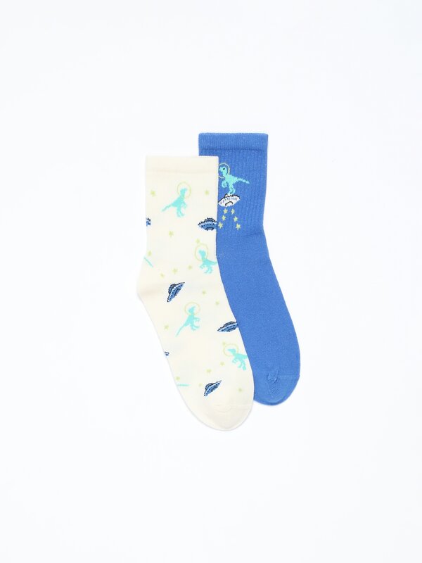 Pack of 2 pairs of long socks with dinosaur prints
