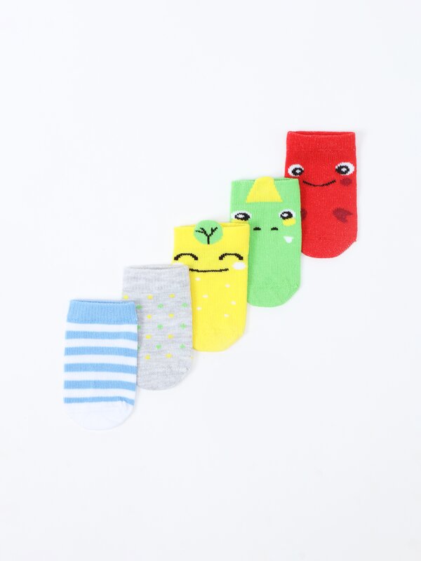 Pack of 5 pairs of textured printed socks