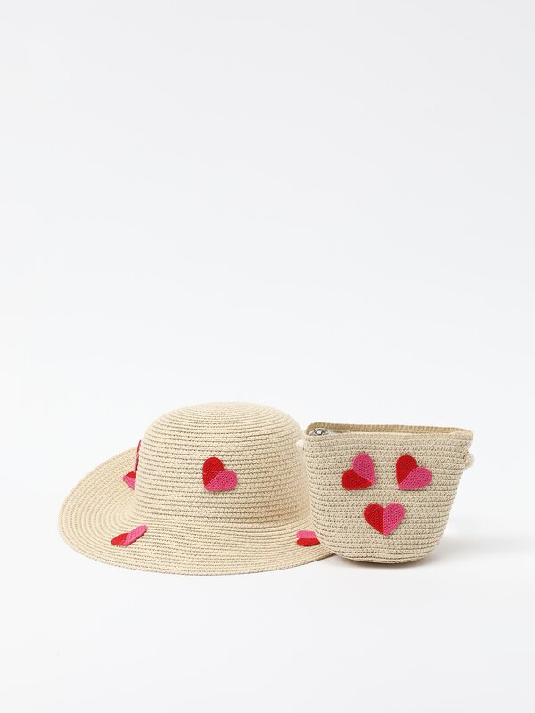 Heart raffia hat and bag set