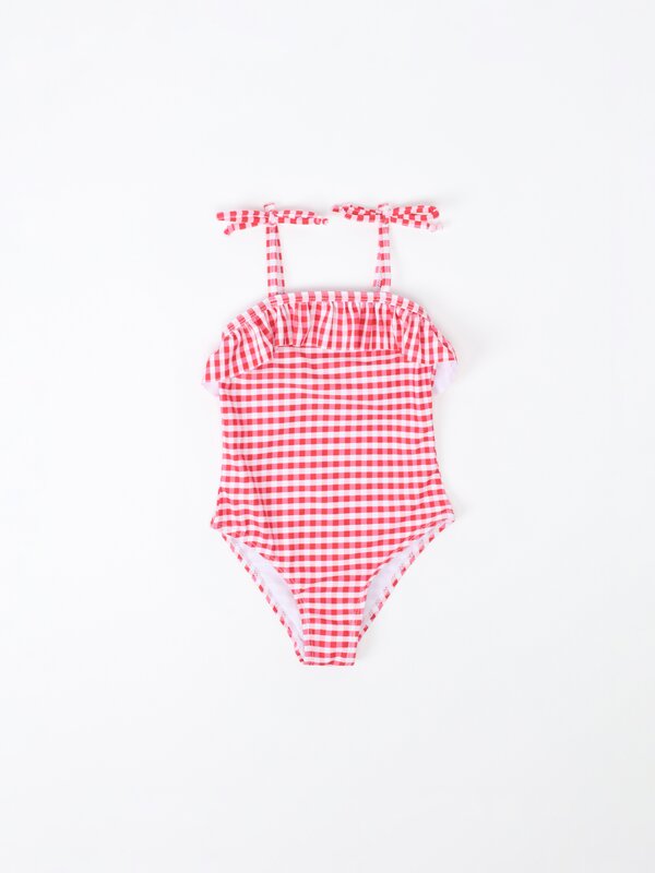Gingham swimsuit with ruffles