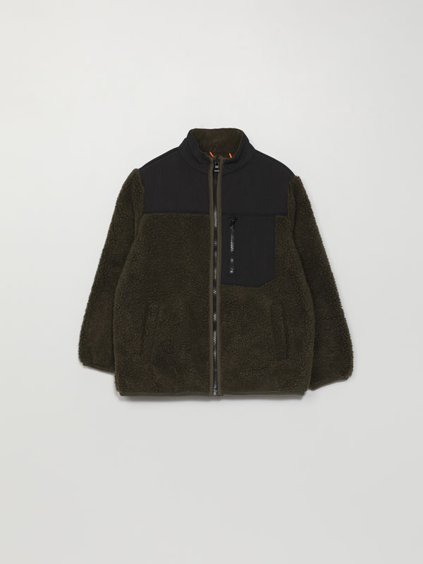 Colour block faux shearling jacket