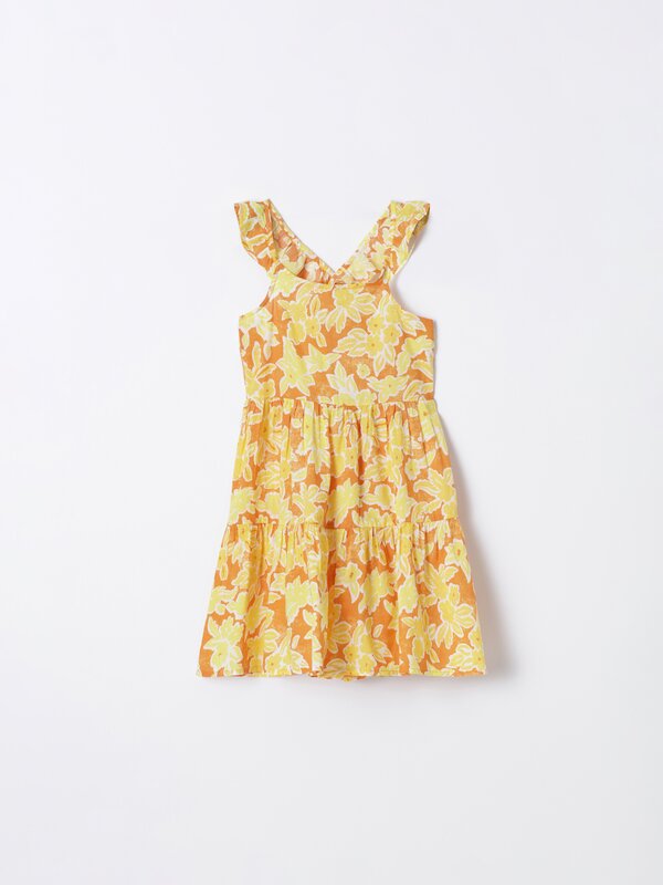 Printed dress with a crossover back