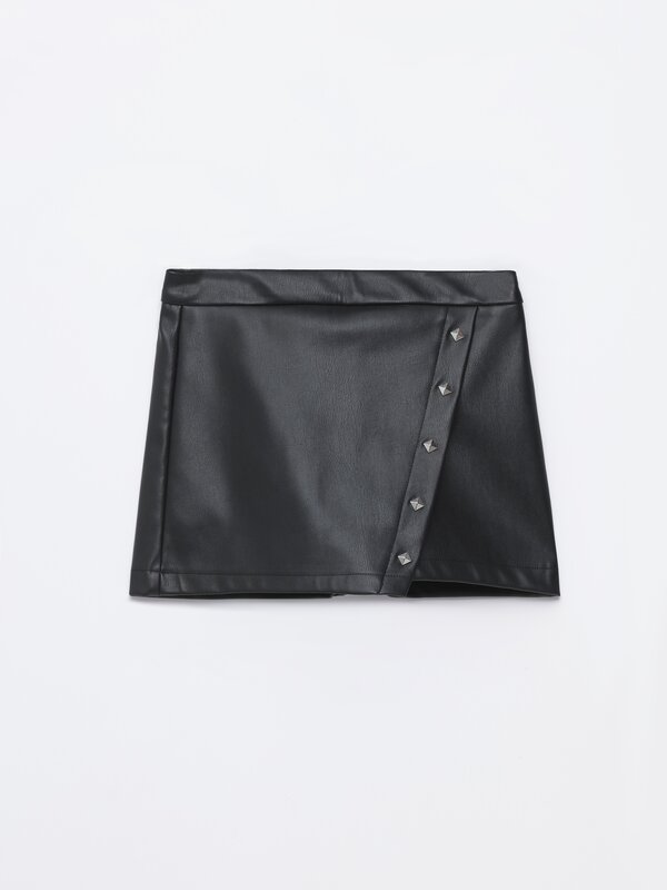 Leather effect skort with surplice