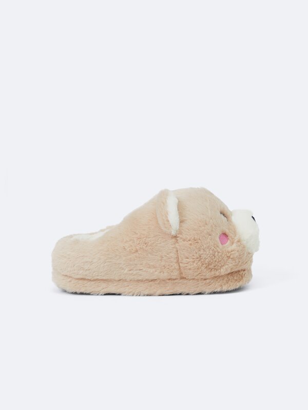 Plush bear house slippers