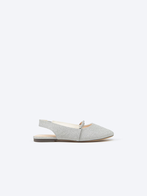 Slingback ballet flats with faux bright strap