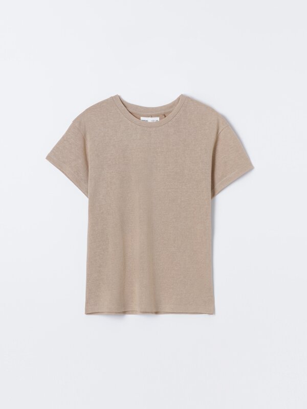 Short sleeve linen-effect T-shirt