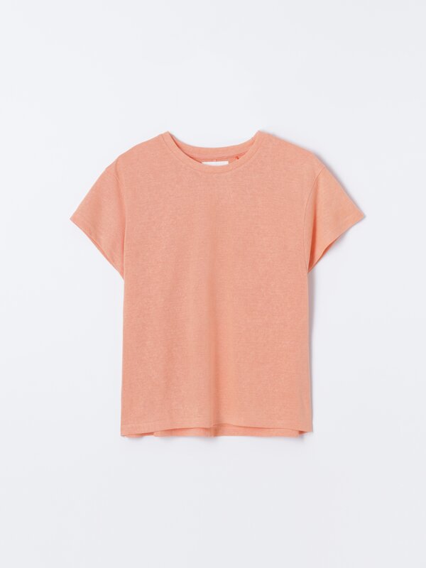 Short sleeve linen-effect T-shirt