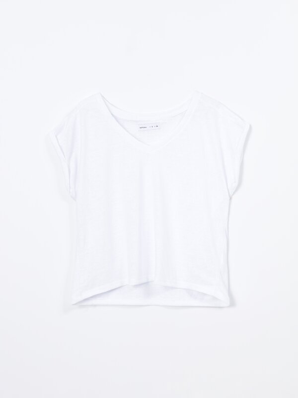 Short sleeve linen-effect T-shirt