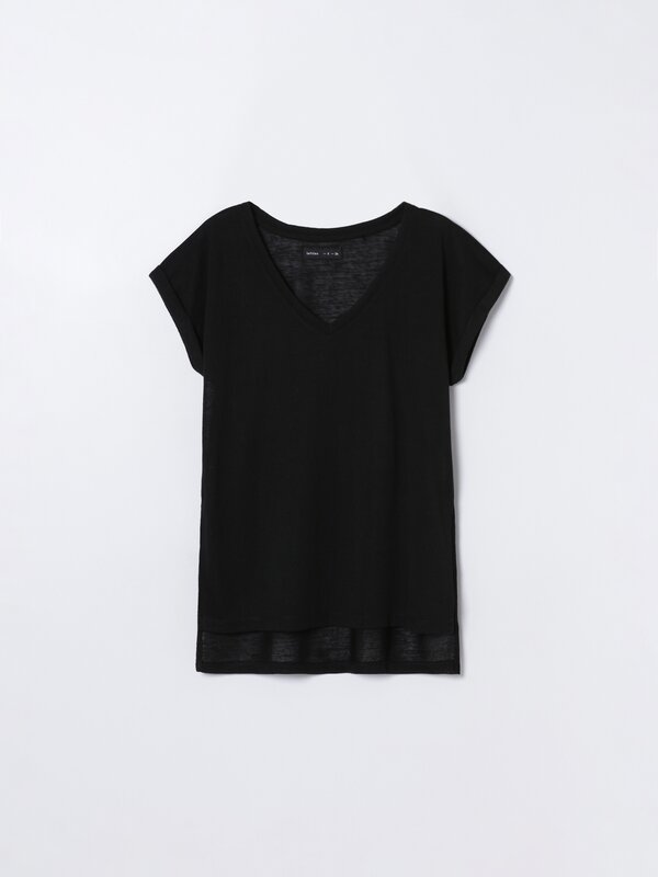 Short sleeve linen-effect T-shirt
