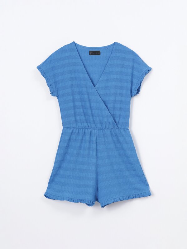Textured wrap playsuit with ruffles