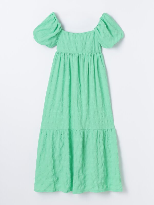 Vestido midi con manga abullonada