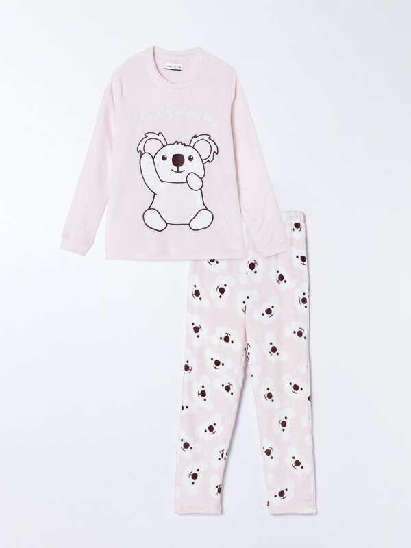 Printed faux fur pyjama set