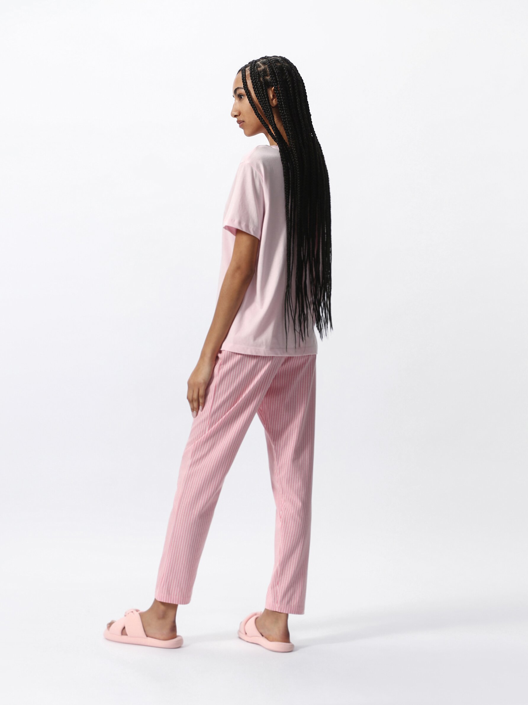 Dusty Pink Striped Brushed Cotton Pyjama Set Love Leggings, 60% OFF