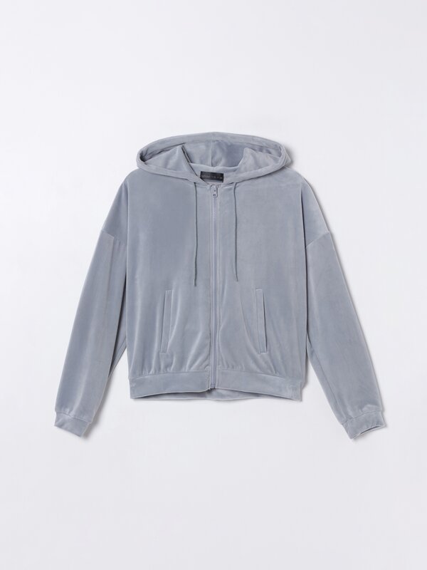 Velvet zip-up hoodie